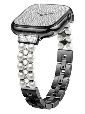 NEW Black/Silver Luxury Pearl Apple Watch Band